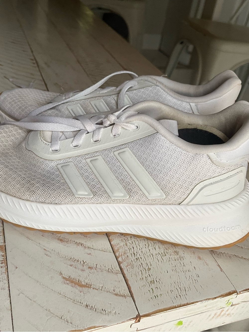 adidas White Knit Three-Stripe Cloudfoam Sneakers